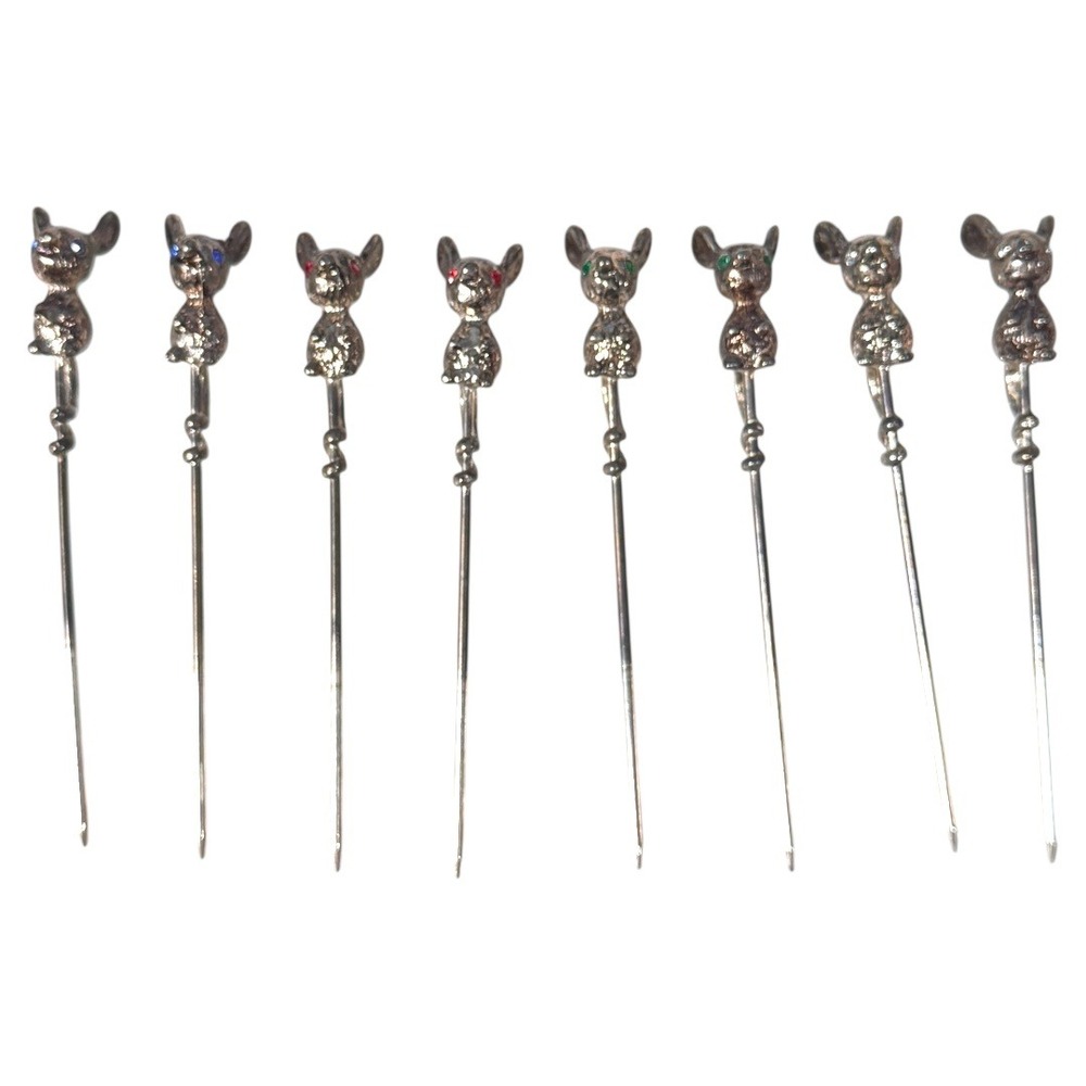 Elegance Silver Plated Cheese Knife Set‎ Rhinestone Mouse Appetizer Picks - Picture 4 of 4
